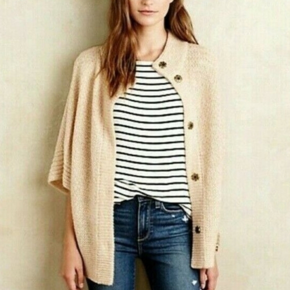 Angel of the North button up poncho sweater tan - Picture 4 of 9